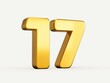 3d illustration of golden number 17 or seventeen isolated on beige background