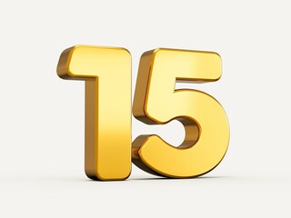 Poster - 3d illustration of golden number 15 or fifteen isolated on beige background