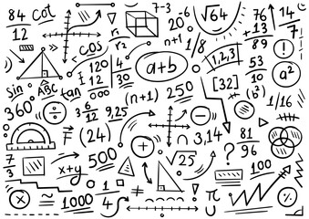 doodle math symbols. hand drawn mathematical symbols. mathematical background