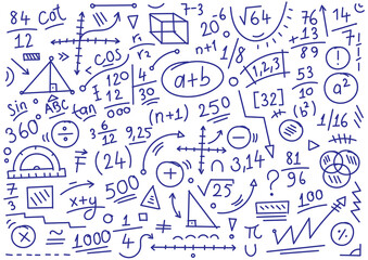 hand drawn mathematical symbols. mathematical background. doodle math symbols