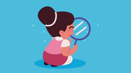 Wall Mural - little student girl with magnifying glass animation