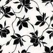 Floral pattern with magnolia flowers. Vector black and white seamless background