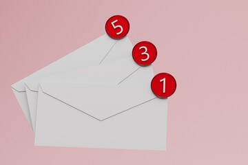 Poster - Email. social networks. letter in email. correspondence in social networks. new messages on a pink pastel background. email check. 3d render. 3d illustration