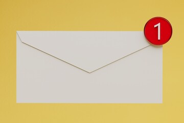 Poster - Email. letter in email. A new message. email check. possible spam. one new incoming letter on a yellow background. 3d render. 3d illustration