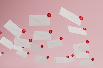 Poster - Email. social networks. letter in email. correspondence in social networks. patterns of new messages on a pastel background. email check. possible spam. 3d render. 3d illustration