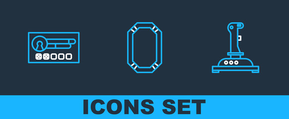 Poster - Set line Joystick for arcade machine, Create account screen and Poker table icon. Vector