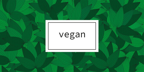 Leaves label background suitable for vegan products, beauty or food. Thin line vector illustration.