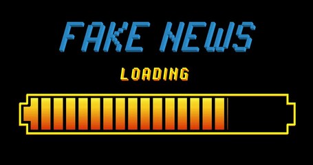 Poster - Fake News text with Loading, Downloading, Uploading Bar Indicator. Download, Upload on computer screen.