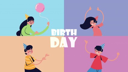 Canvas Print - happy birthday people celebrating characters