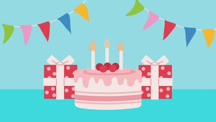 Poster - happy birthday celebration cake animation