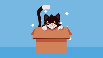 Wall Mural - cute little cat in box carton animation