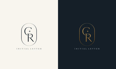 premium CR logo monogram with gold circle frame. luxury initials design minimal modern typeface