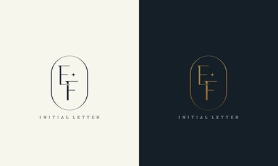 Sticker - premium EF logo monogram with gold circle frame. luxury initials design minimal modern typeface