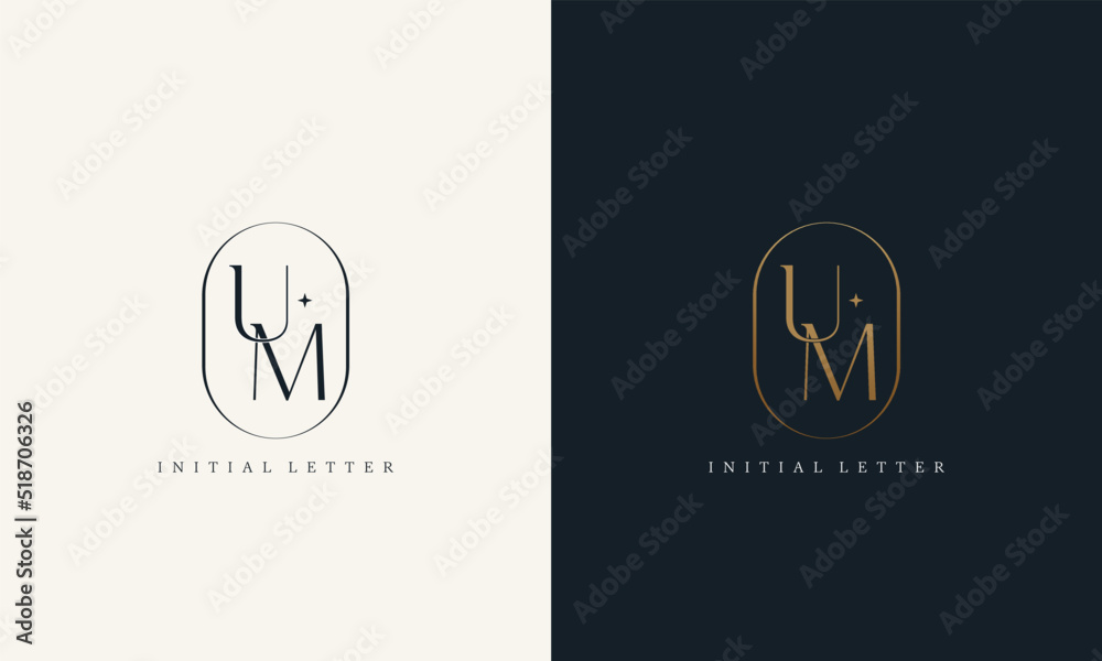 premium UM logo monogram with gold circle frame. luxury initials design ...