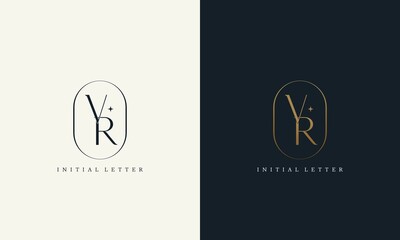 Wall Mural - premium VR logo monogram with gold circle frame. luxury initials design minimal modern typeface