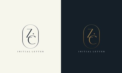 Wall Mural - premium ZC logo monogram with gold circle frame. luxury initials design minimal modern typeface