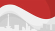 wavy indonesian flag background template with national monument and surrounding buildings suitable for indonesian important day celebration