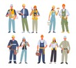 © alex_cardo - industrial workers. professions engineers painters electricians technicians architects and builders in uniform standing together. Vector people workers