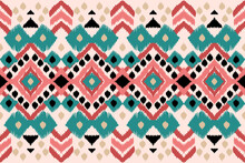 Ikat Geometric Folklore Ornament With Tribal Ethnic Seamless Striped Pattern Aztec Style. Oriental Pattern Traditional Design For Background, Clothing, Wrapping, Batik, Fabric, Illustration.