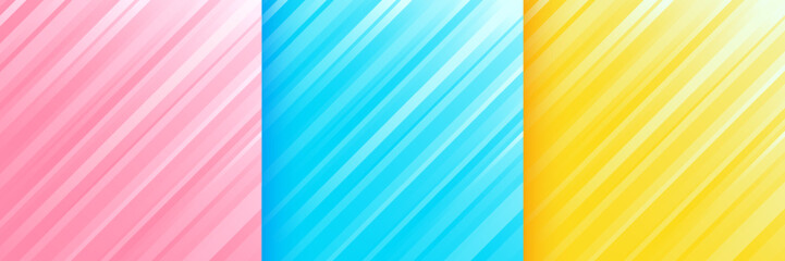 Wall Mural - Set of pink, yellow, blue dynamic diagonal speed stripes light lines abstract pastel background with copy space. Modern futuristic technology banner ideas collection design. Vector illustration EPS10.