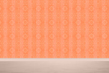 Orange Wallpaper With Pattern And White Floor In Room