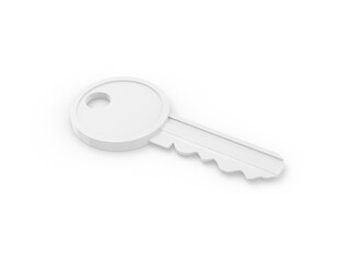 Fototapete - White single color key on surface on white monochrome background. Minimalistic design object. 3d rendering icon ui ux interface element.