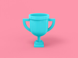 Poster - blue one color prize cup on pink flat background. minimalistic design object. 3d rendering icon ui u