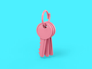 Fototapete - Pink single color bunch of keys on a blue monochrome background. Minimalistic design object. 3d rendering icon ui ux interface element.