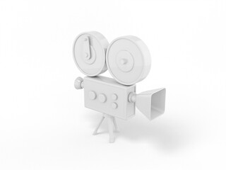 Poster - White one color retro video camera on a white flat background. Minimalistic design object. 3d rendering icon ui ux interface element.