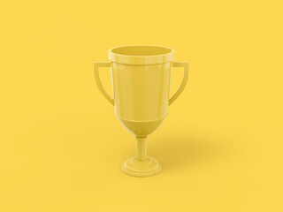 Poster - yellow mono color winner cup on yellow solid background. minimalistic design object. 3d rendering ic