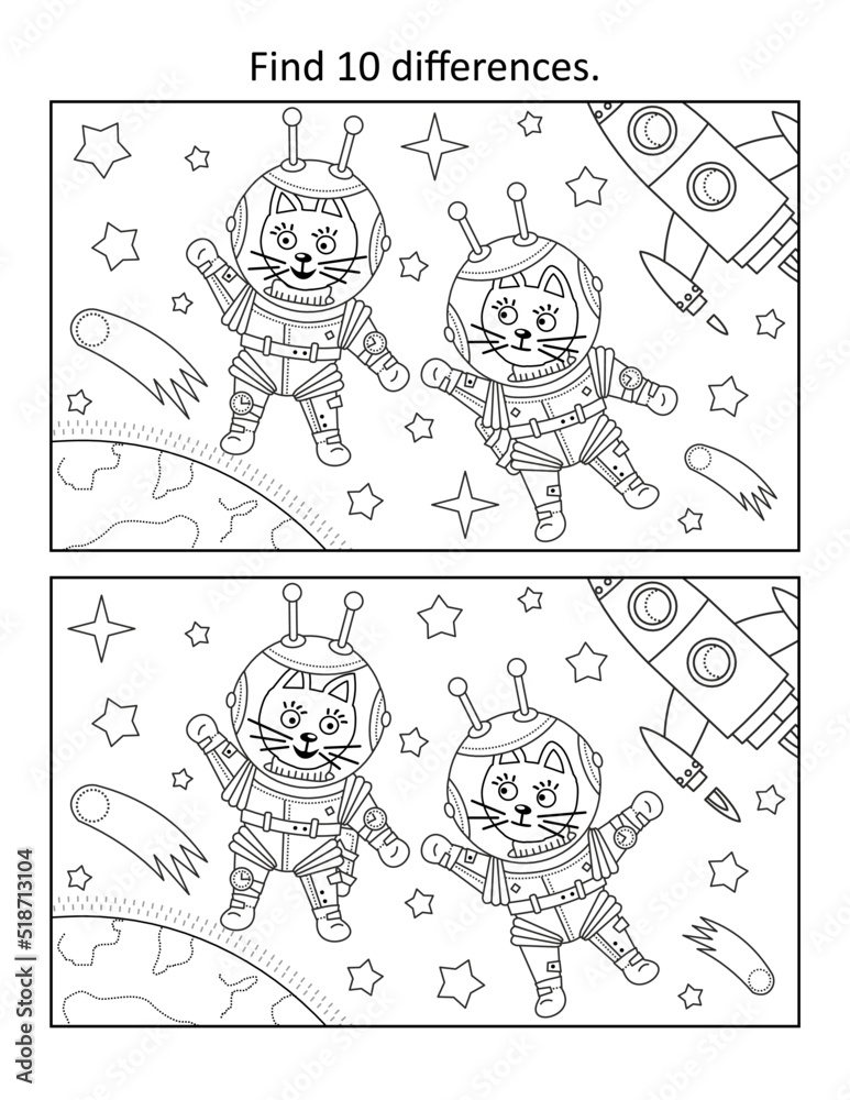 Kittens the astronauts, or cosmonauts, in outer space. Find 10 ...