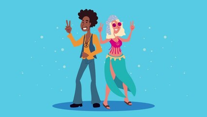 Poster - young hippies couple interracial characters