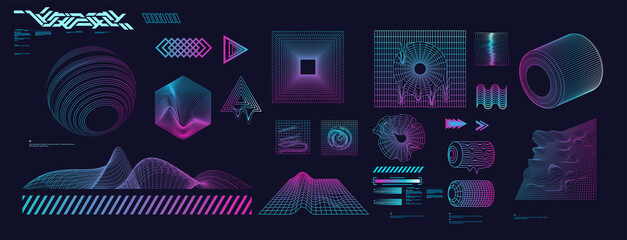 Wall Mural - Holographic Retro futuristic 80s-90s
style. Cyberpunk concept. Shapes design elements, retro vibe,