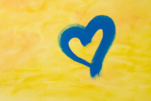 Blue Heart On A Yellow Background, A Symbol Of Independence In Ukraine, War In Ukraine