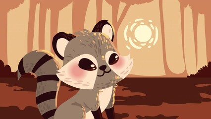 Poster - raccoon animal in autumn animation