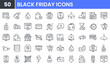 © Gofficon - Black Friday vector line icon set. Contains linear outline icons like Sale, Discount, Coupon, Tag, Shop, Percent, Price, Offer, Cart, Fire, Promotion, Basket. Editable use and stroke.