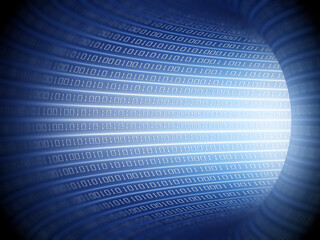 Wall Mural - Abstract software tunnel with binary code texture. 3D illustration