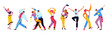 Happy dance people. Woman and man party persons, celebrate by young dancers and friends, colorful girls and boys fun characters. Choreography positions, vector cartoon flat illustration