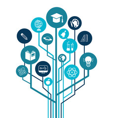 Fototapete - education icon concept: school, college, studying interconnected symbols - vector illustration