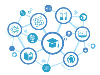 Fototapete - education icon concept: school, college, studying interconnected symbols - vector illustration