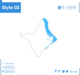 Naklejka na meble Amapa, Brazil - stroke map isolated on white background with water and roads. Vector map