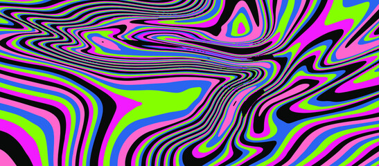 Fototapete - Abstract geometric background with warped colorful lines. Trippy op-art style illustration.