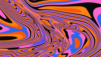 Fototapete - The 1970s-style wavy retro background in a psychedelic bright acidic colors.