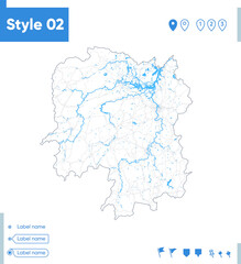 Naklejka na meble Hunan, China - stroke map isolated on white background with water and roads. Vector map