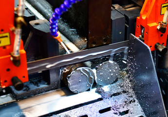 Wall Mural - industrial metal working cutting process the raw material bar clamping on the cnc lathe machine