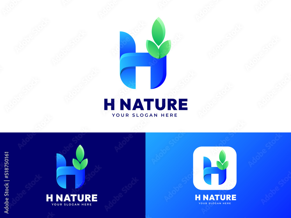 Letter H logo design with leaf concept green color pure nature logo ...