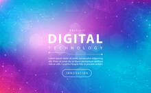 Digital Technology Banner Pink Blue Background Concept, Technology Purple Light Effect, Abstract Tech, Innovation Future Data, Internet Network, Ai Big Data, Lines Dots Connection, Illustration Vector
