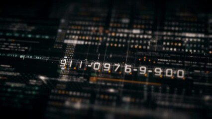 Aufkleber - Futuristic abstract de-focus data matrix, telemetry and encrypt numbers display with particles simulation for head up display in cyber space environment background