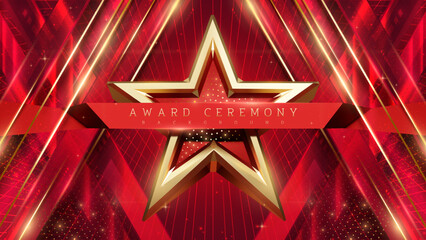 3d golden star with light ray effect element and glitter glow decoration. award ceremony background.