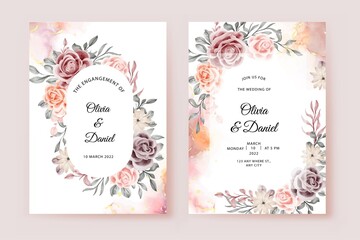 Wall Mural - Beautiful rose and leaves wedding invitation card